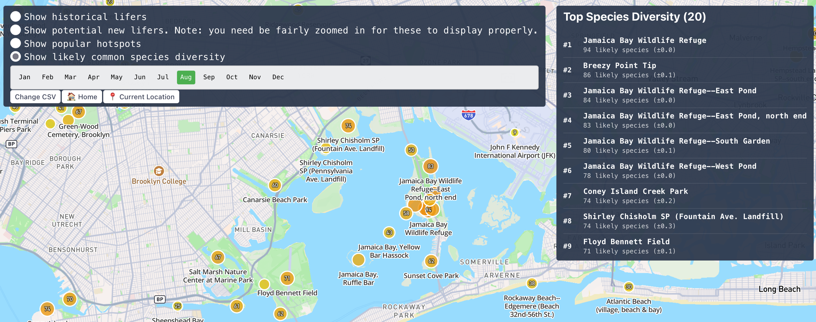 image multiple pins around South Brooklyn with numbers on them